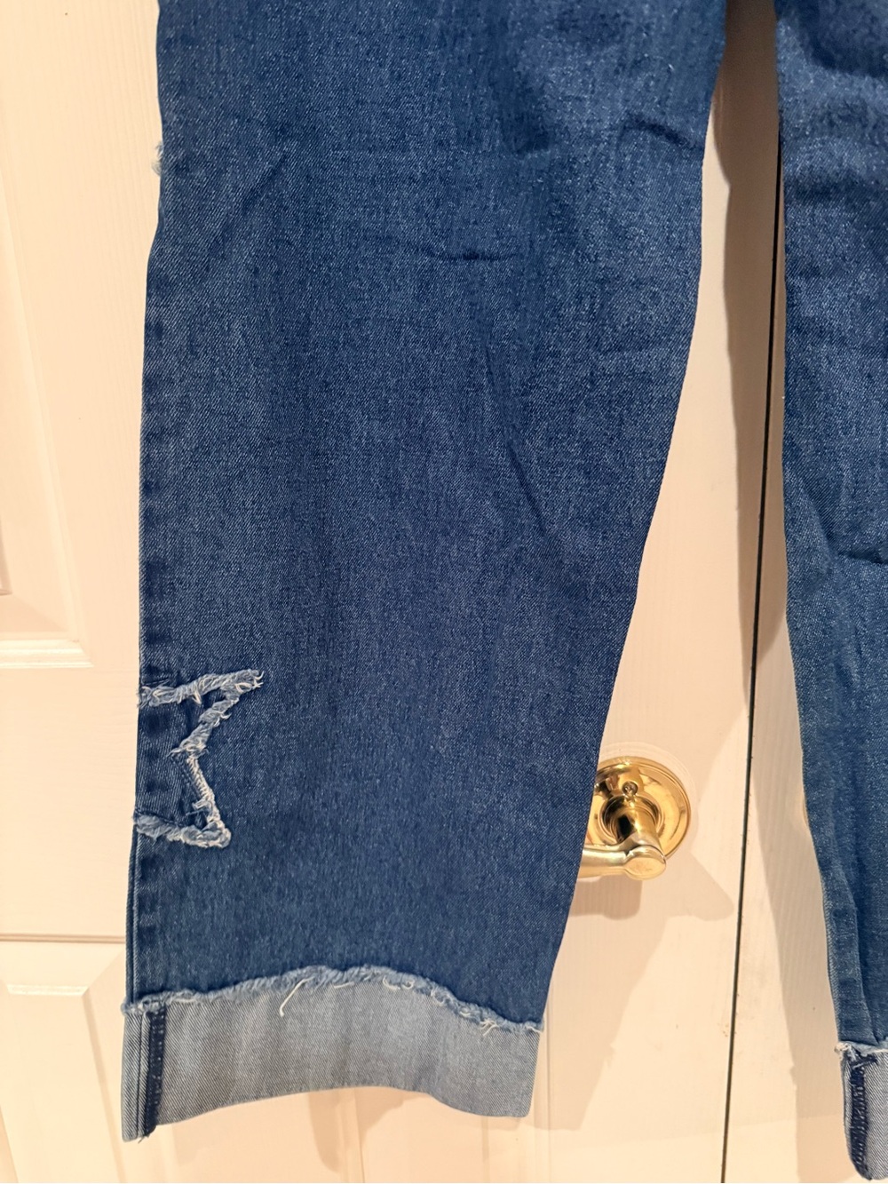Ashley Mason Dark Blue Straight-Leg Jeans with Frayed Star Appliqués - Picture 8 of 11